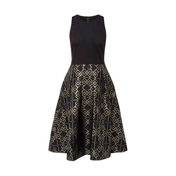Ted Baker London Flamie Jacquard Ballerina Black Gold Midi Sleeveless Dress, 6 - Picture 2 of 12
